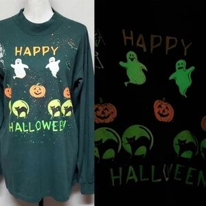 Vintage Harley Davidson Handmade Glow-in-the-Dark Happy Halloween Mock Neck Tee